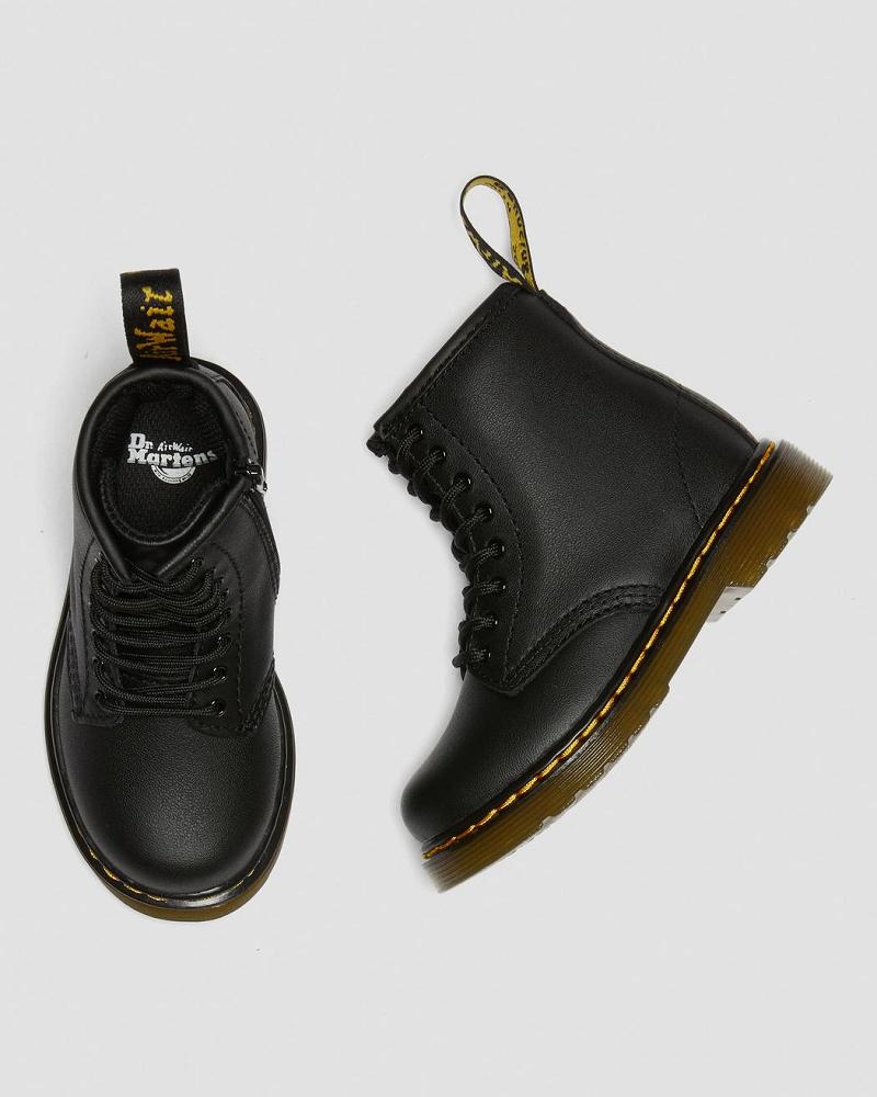 Black Kids' Dr Martens Toddler 1460 Softy T Leather Lace Up Boots | CA 705PJJ